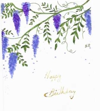 Floral birthday card with purple wisteria branches