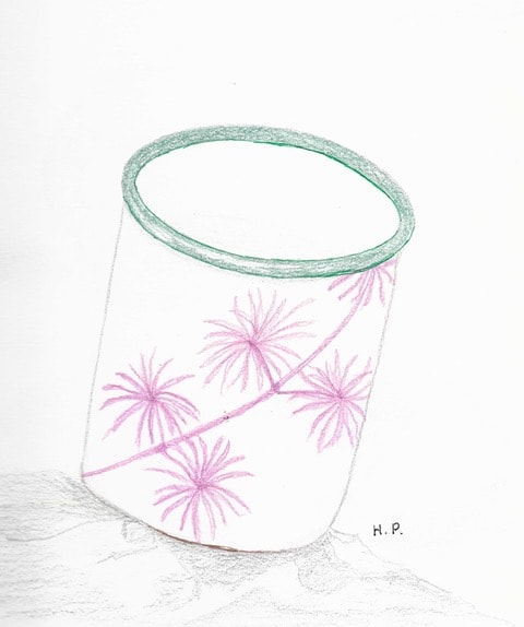 Hand-drawn cup decorated with pink floral motifs
