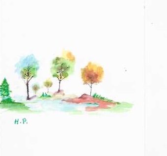 Watercolor landscape with small trees