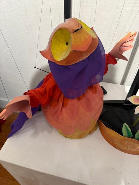 Colorful bird marionette puppet — State of the Art: Connecticut Puppetry Exhibit