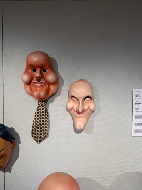 Comedy and drama face masks on gallery wall — Kent CT Puppetry Exhibit