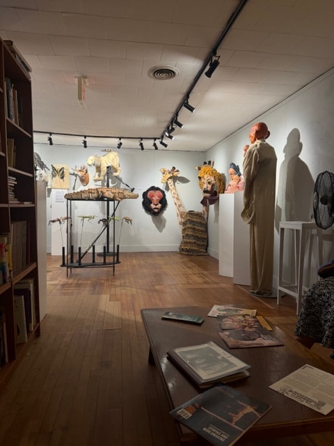 Gallery interior with mixed media puppet installations — Kent CT Puppetry Exhibit