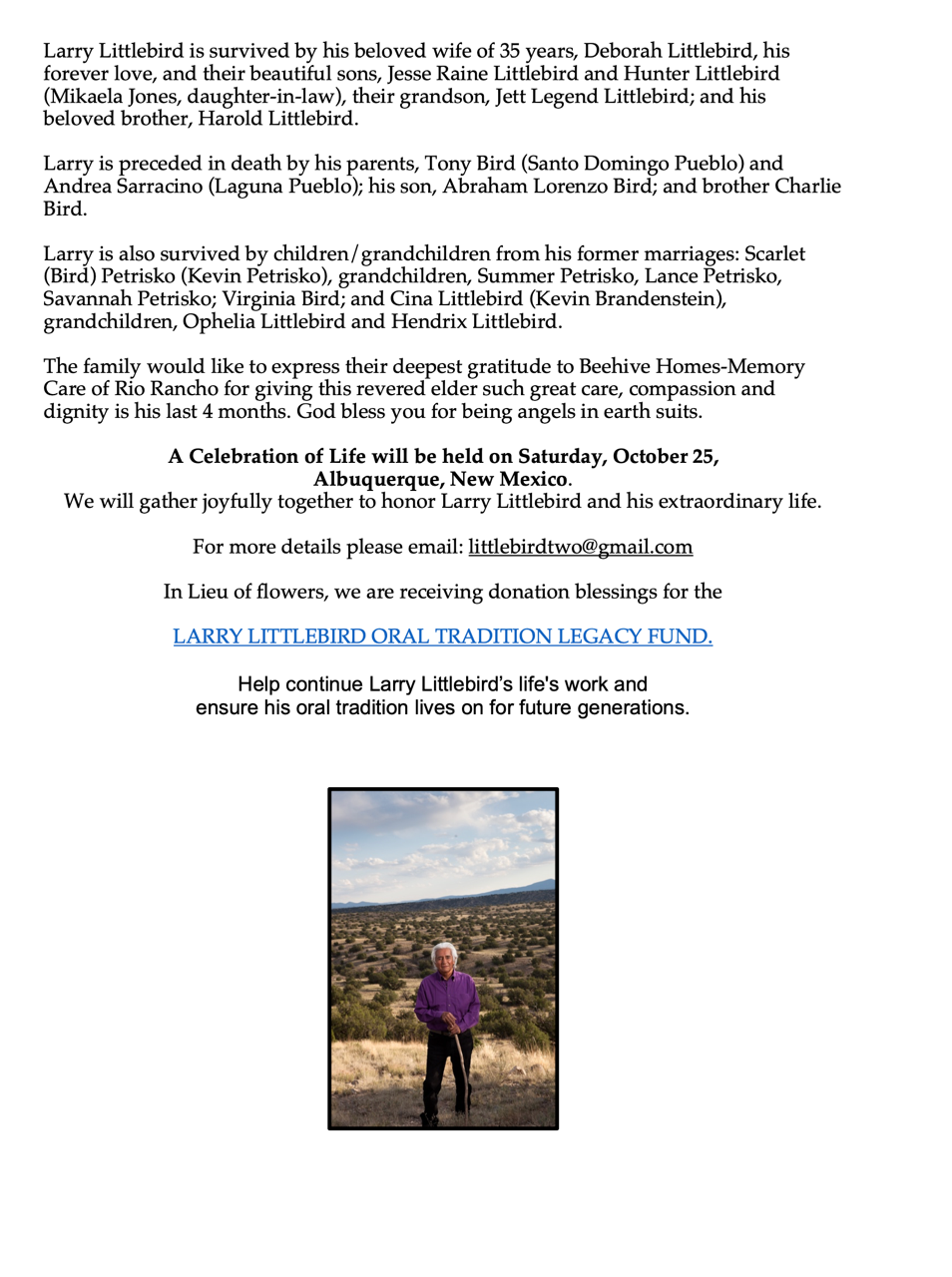 Larry Littlebird — obituary and memorial