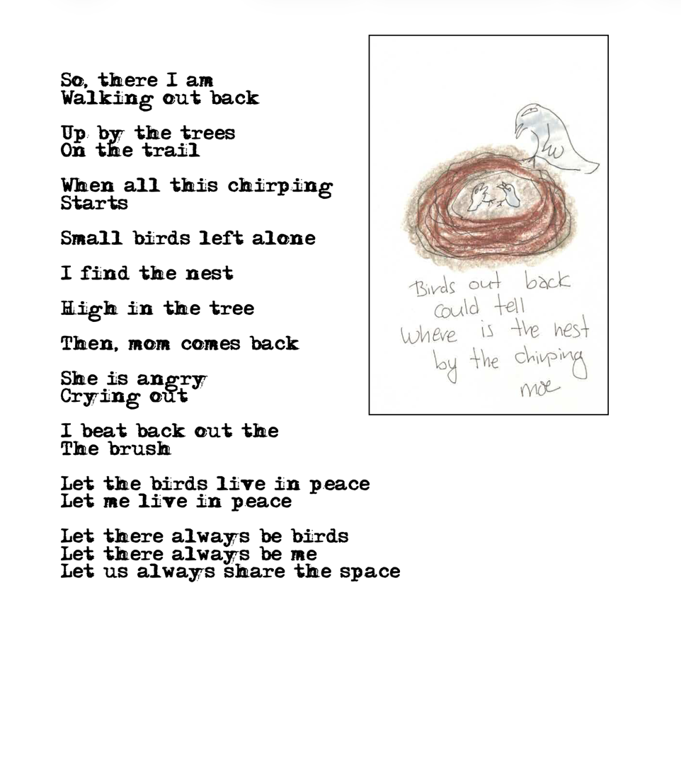Birds Out Back — poem and illustration by Moe