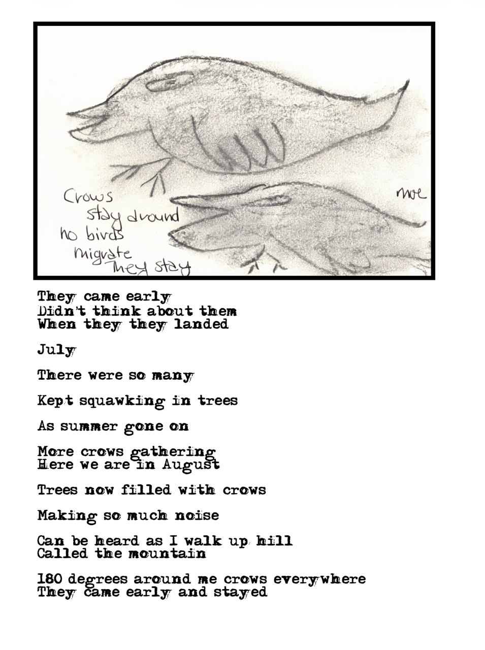 Crows Stayed — poem and illustration by Moe
