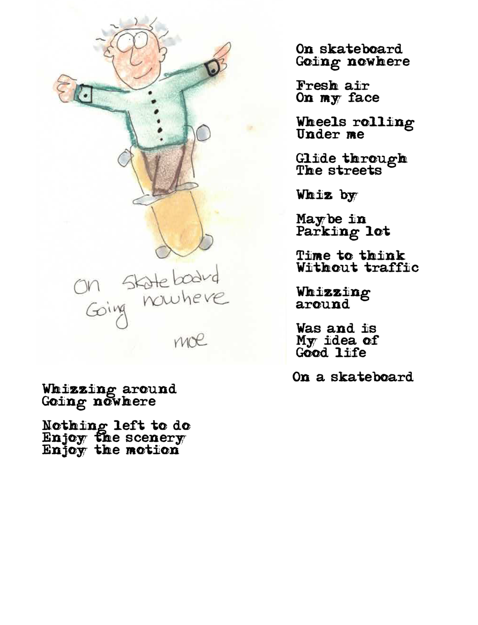 On Skateboard Going Nowhere — poem and illustration by Moe
